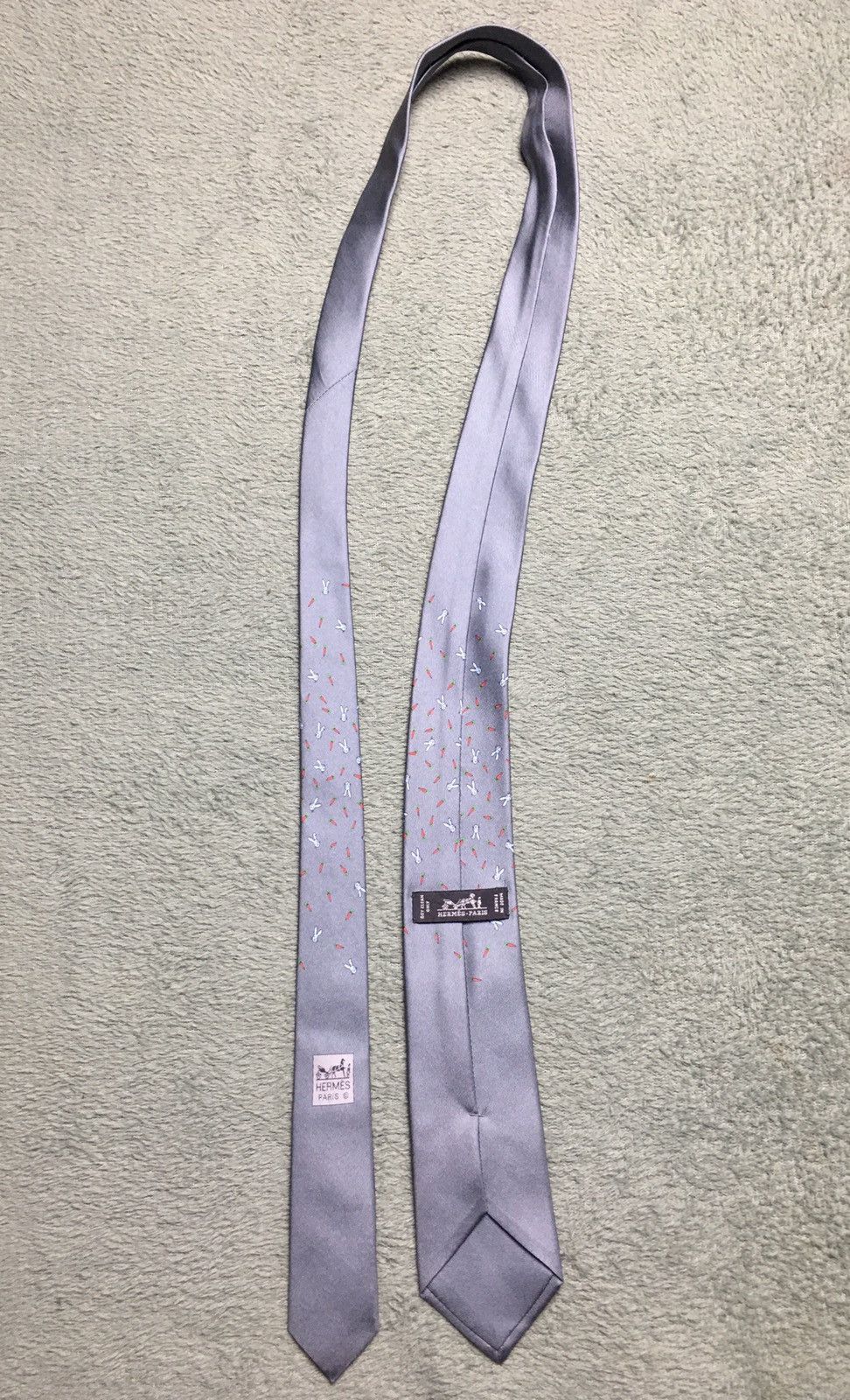 Hermes HERMES Paris Rabbit Carrot Print 6311 PA Silk Mens Tie Size ONE SIZE - 14 Thumbnail