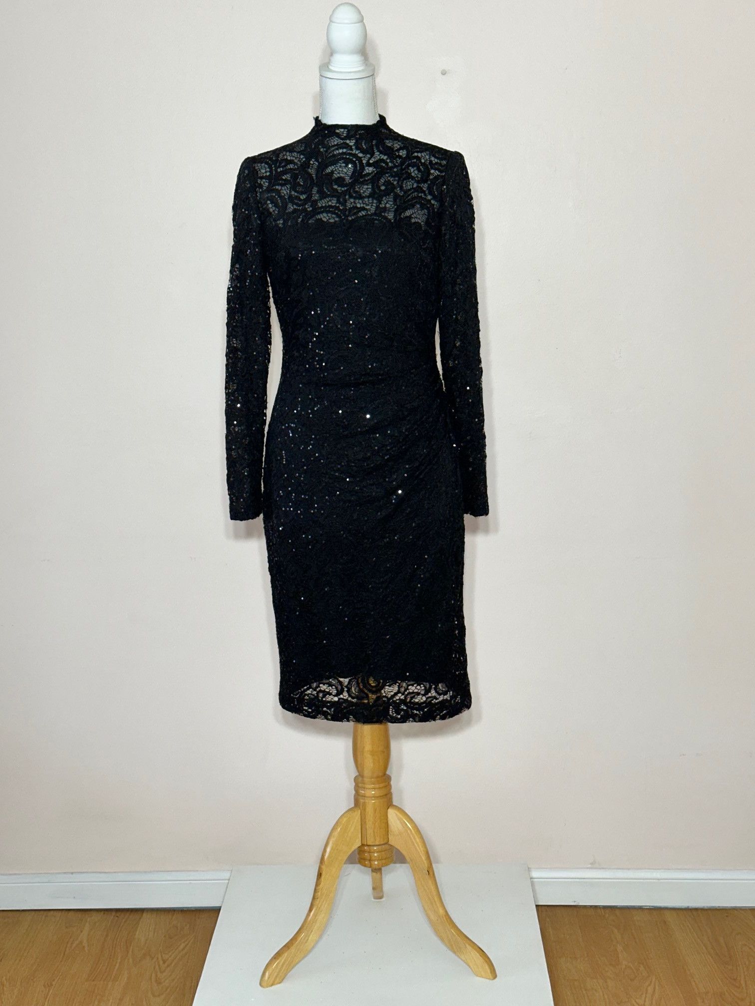 Lauren Ralph Lauren Black Lace Sequin Longsleeve Cocktail Dress Size M / US 6-8 / IT 42-44 - 2 Thumbnail