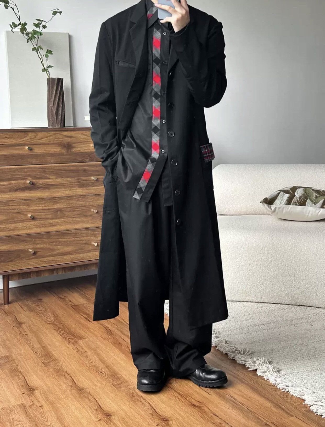 Yohji Yamamoto Yohji Yamamoto 08 SS Plaid Paneled Black Shirt 2412- Size US XL / EU 56 / 4 - 3 Thumbnail