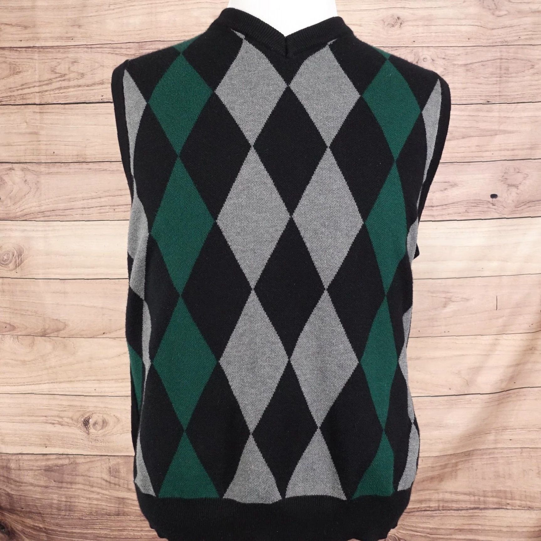 Vintage Coofandy Vest Mens Large Black Gray Green Argyle Pullover V Neck Size US L / EU 52-54 / 3 - 3 Thumbnail