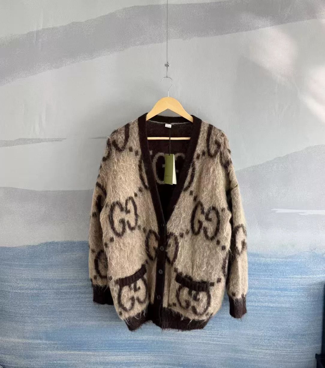 gucci caramel double-sided mohair cardigan