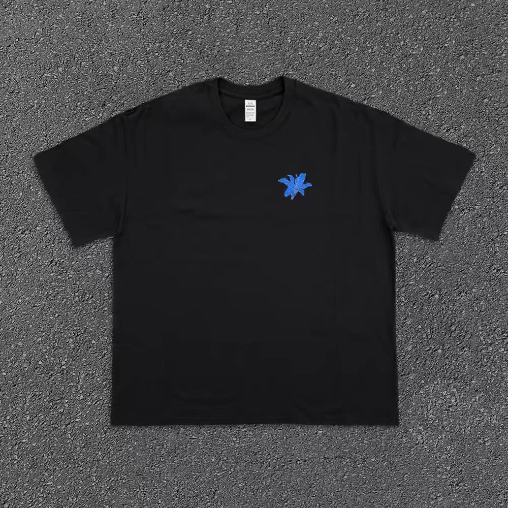 Vintage Street Blue Floral Print Short Sleeve T Shirt Black Size US XL / EU 56 / 4 - 2 Thumbnail