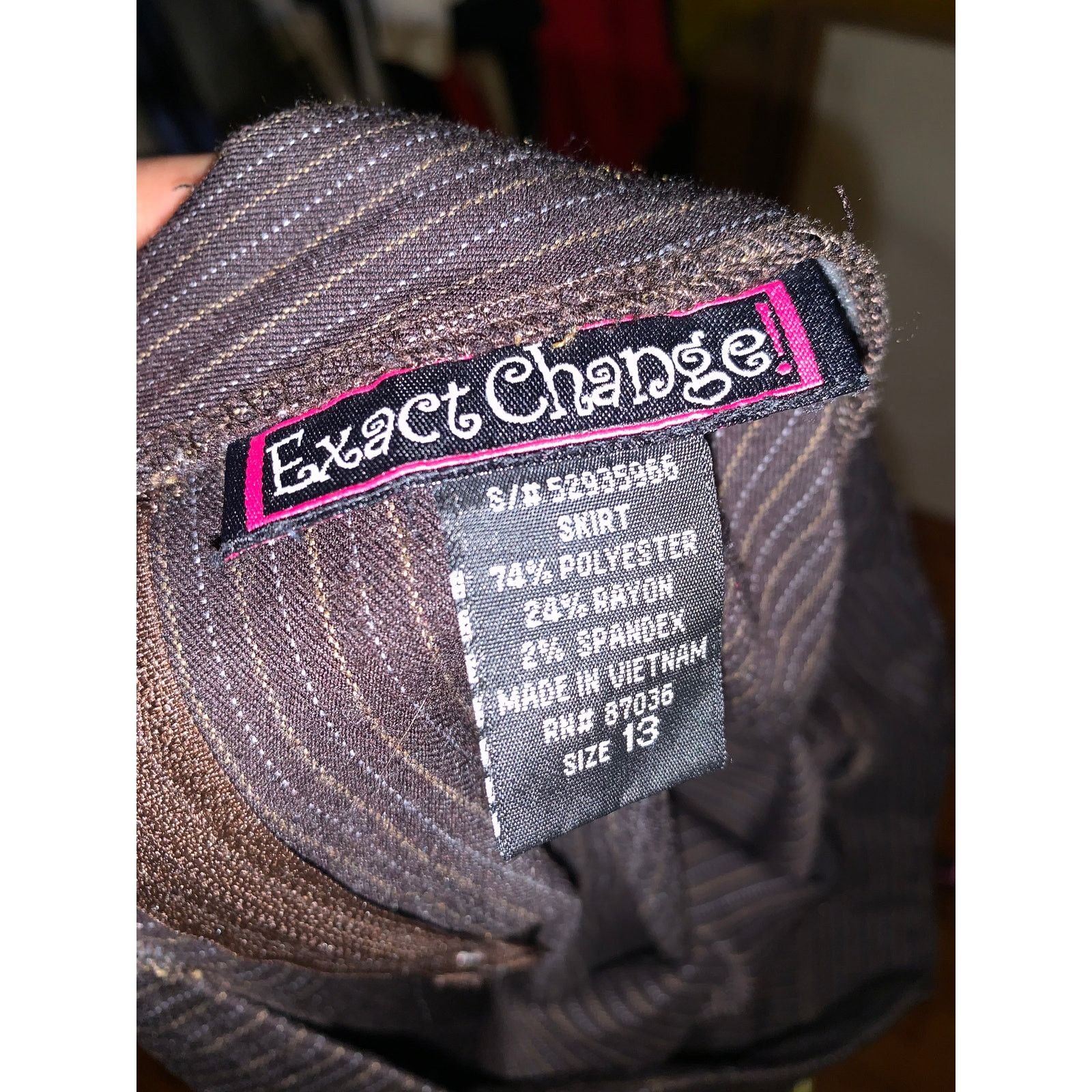 Other × Vintage Exact Change Brown Pinstripe Mini Skirt Size 13 Lace Up Size XL / US 12-14 / IT 48-50 - 5 Thumbnail