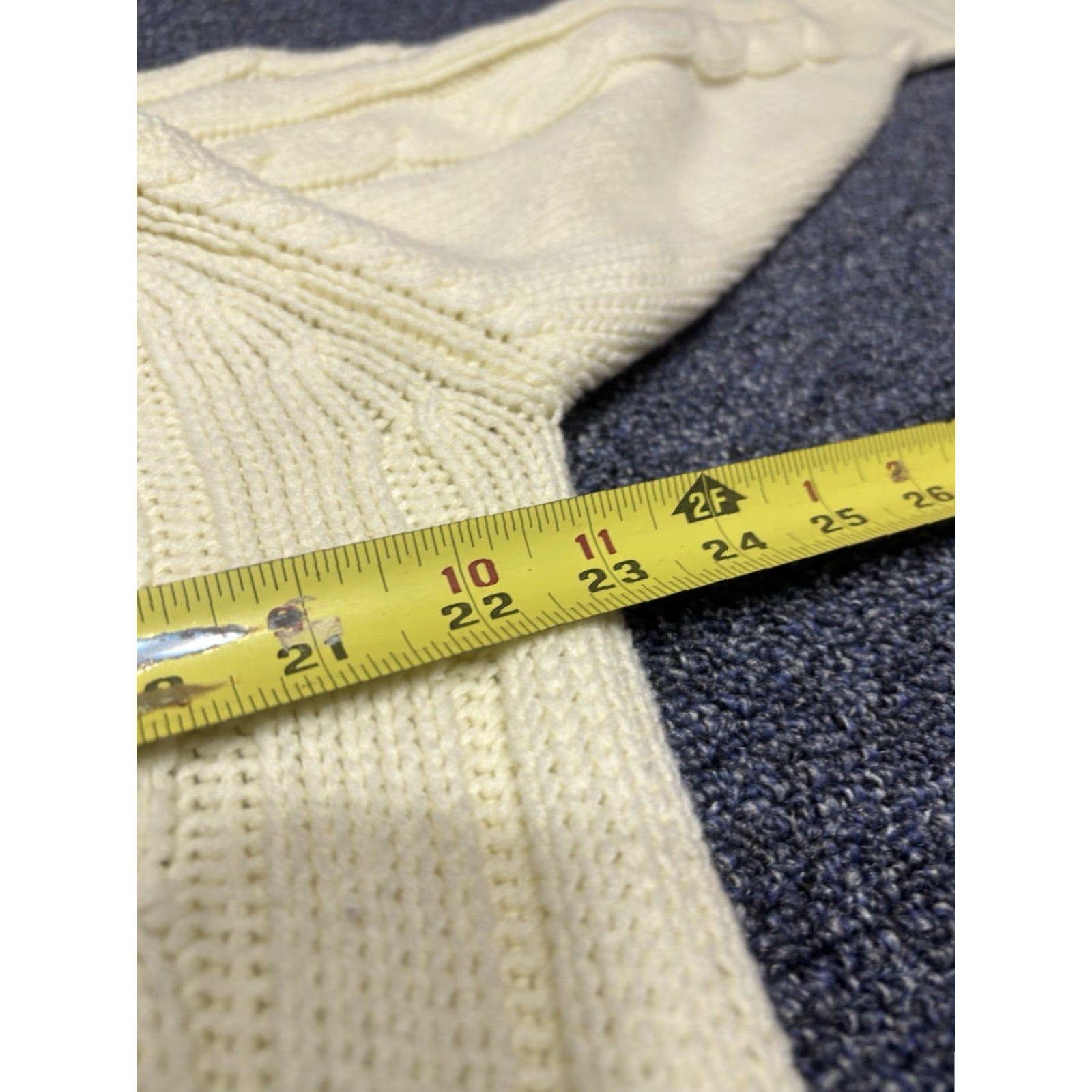 Sears VINTAGE Sears Cardigan Mens L Creme Cable Knit 70s Sweater Collared Big Collar B6 Size US L / EU 52-54 / 3 - 4 Thumbnail
