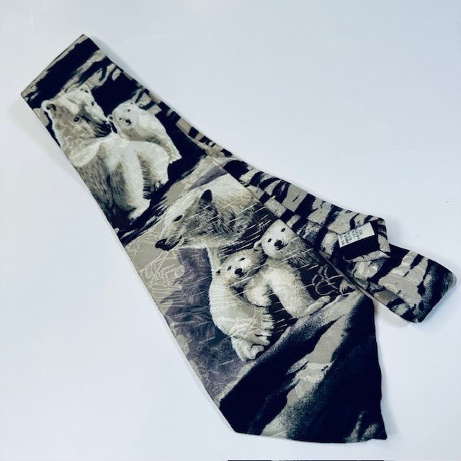 Other Endangered Species Tie Artic Polar Bears, Blk/White/Blu Silk Size ONE SIZE - 3 Thumbnail