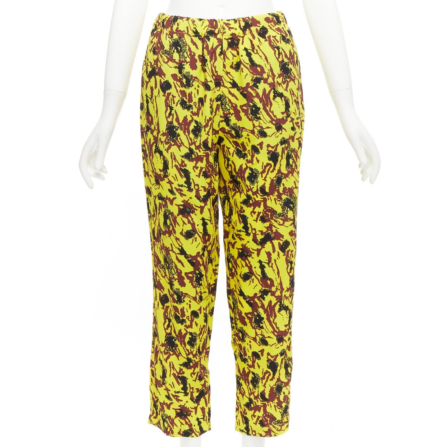 Marni MARNI yellow burgundy black abstract print drop crotch tapered pants IT40 S Size 27" / US 4 / IT 40 - 1 Thumbnail
