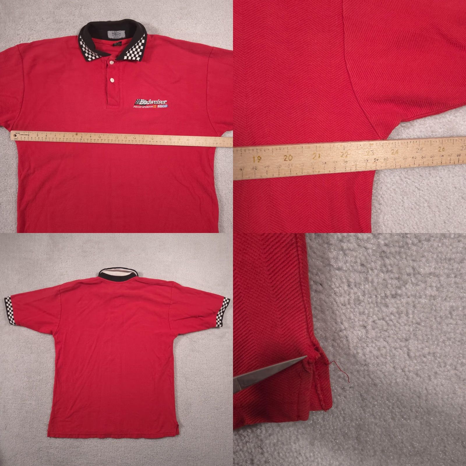 Vintage Willwerth Group Budweiser NASCAR Racing Polo Shirt Mens Large Red Embroidered Size US L / EU 52-54 / 3 - 8 Thumbnail