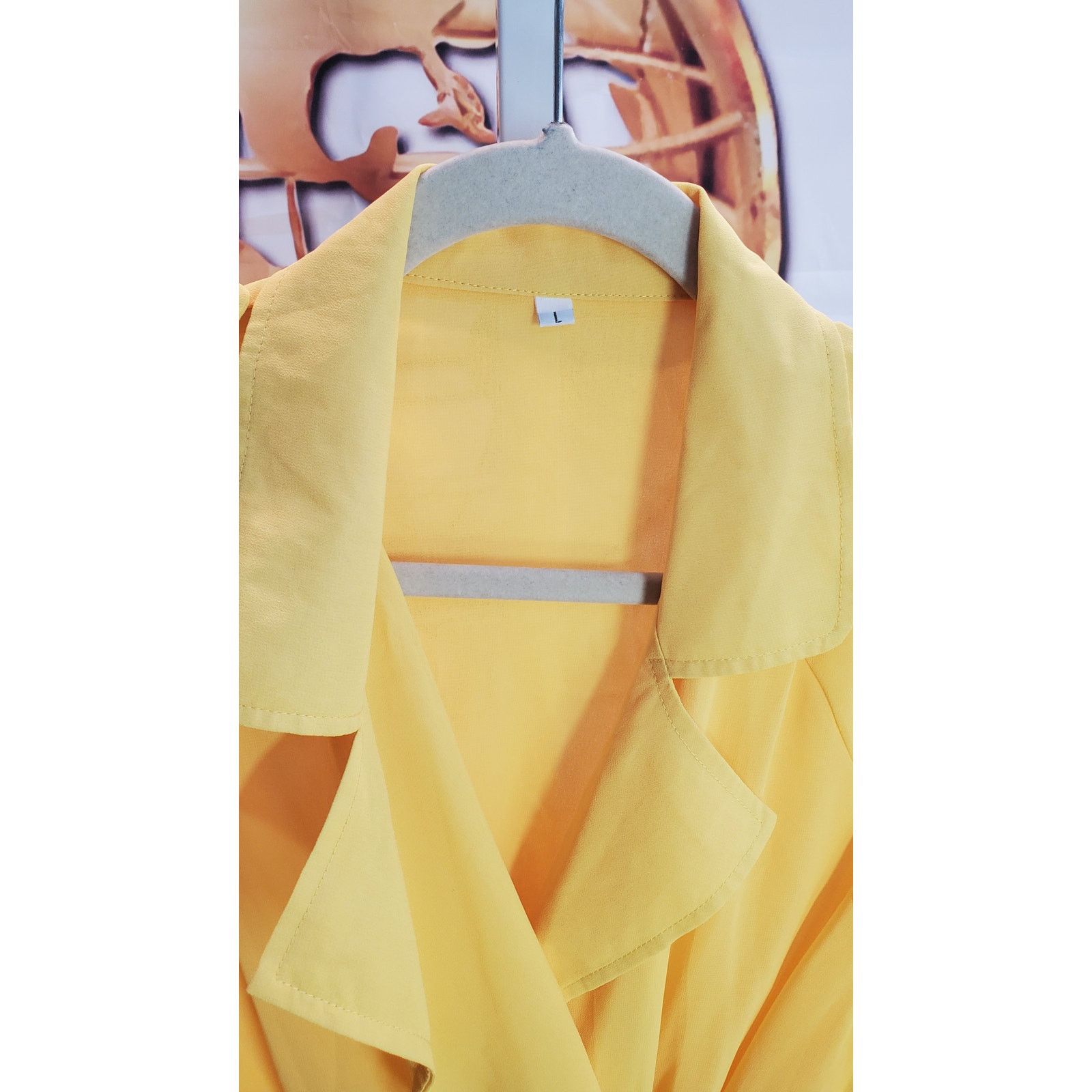 Other Yellow Sheer Belted Long Cover Up Jacket Large Size L / US 10 / IT 46 - 3 Thumbnail