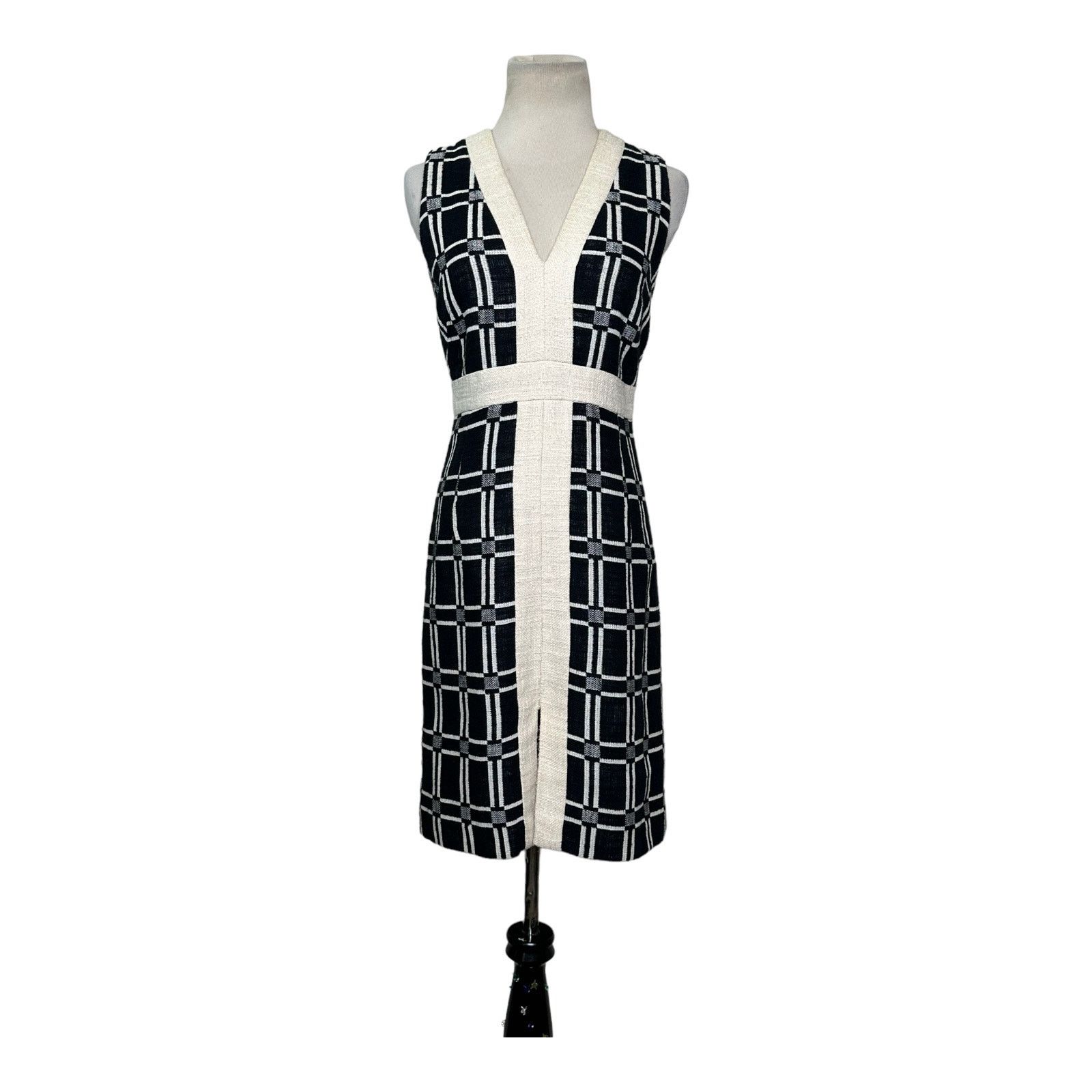 MILLY Milly black cream canvas party sheath dress size 0 Size XS / US 0-2 / IT 36-38 - 16 Thumbnail