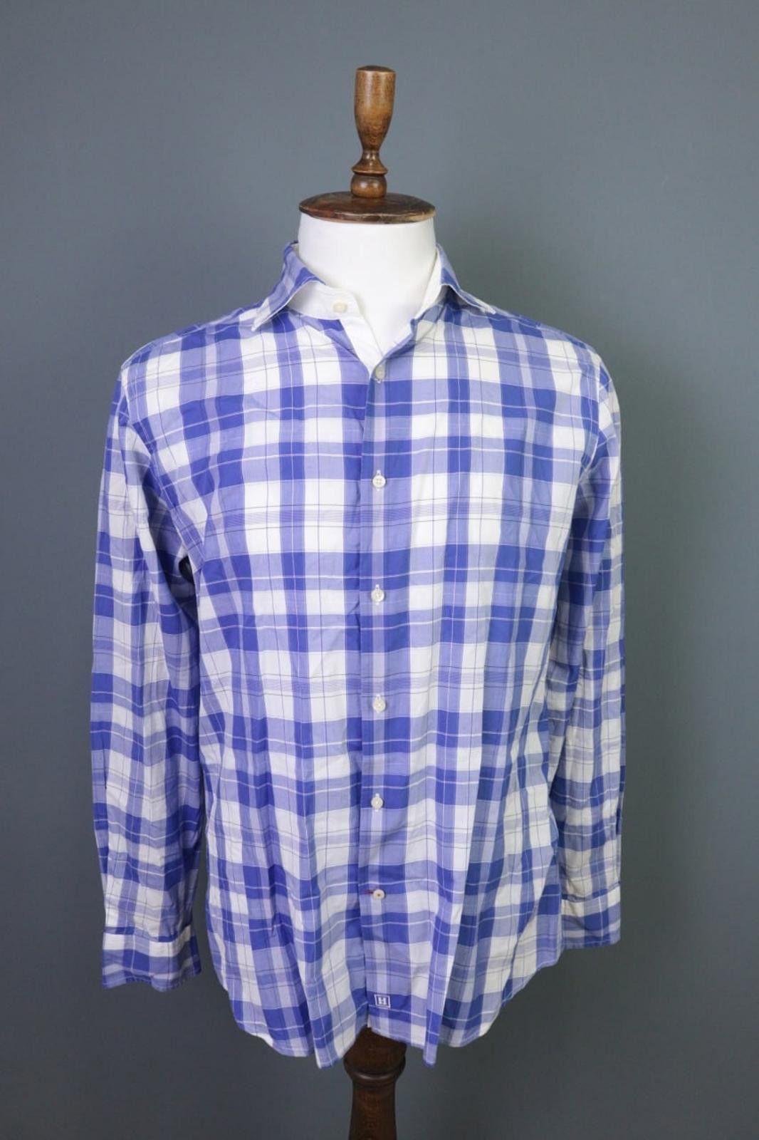 Designer Hackett London Slim Fit Blue Check Button Down Shirt Size L Size US L / EU 52-54 / 3 - 1 Thumbnail