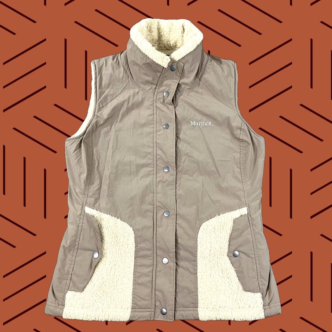 Marmot MARMOT Vest Women Small Beige Brown Faux Sherling Sherpa Snap Button Coat K49810 Jacket Women Size S / US 4 / IT 40 - 1 Thumbnail