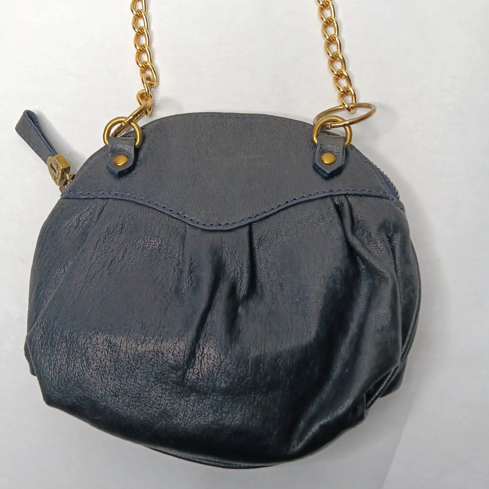 Fossil Fossil Purse Small Black Leather Gold Tone Chain Keyhole Zip 7.5" Satin Lining Brass Gold Hardware Women Bag Shoulder Strap Evening Size ONE SIZE - 7 Thumbnail