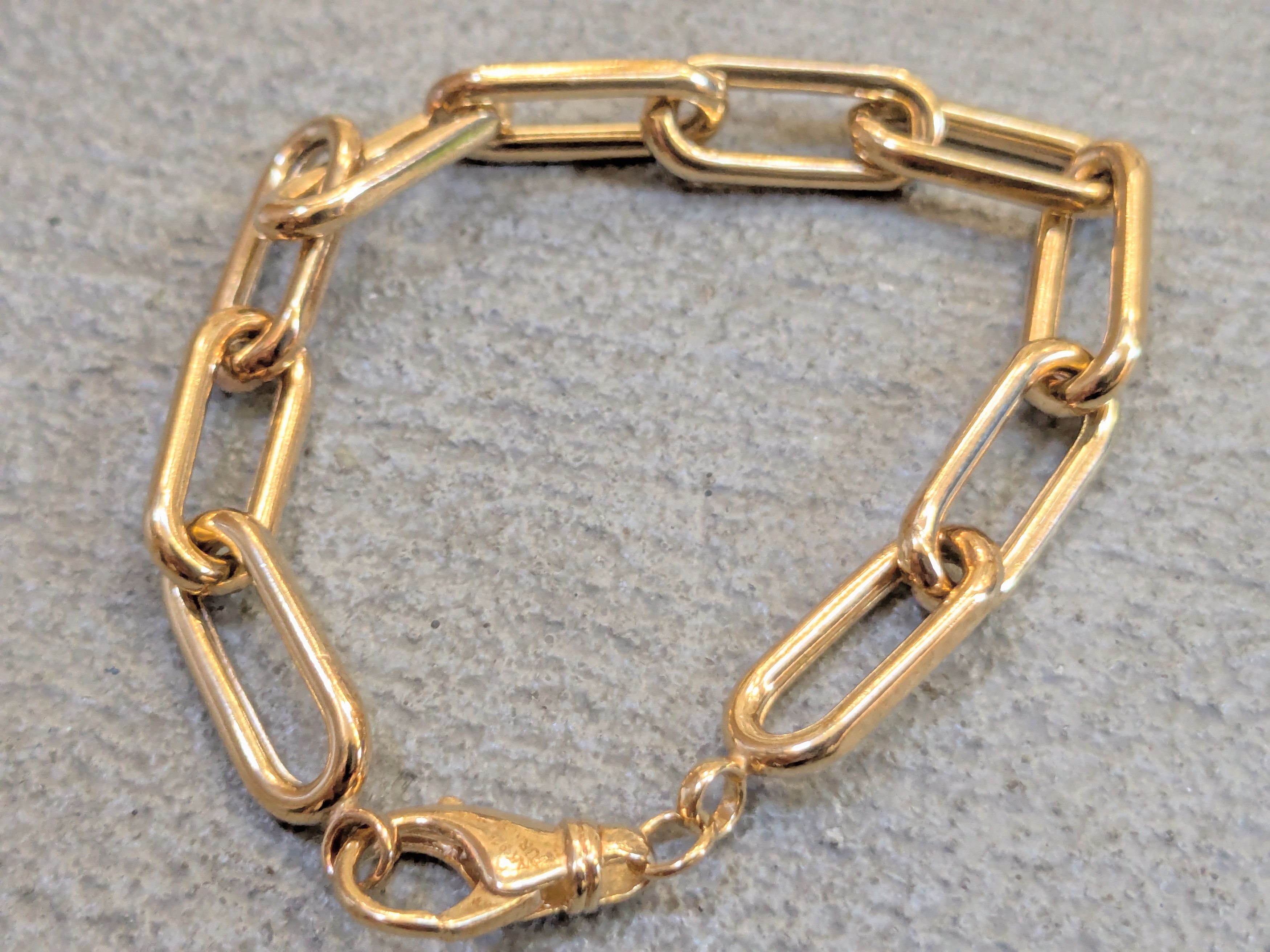 Jewelry Vintage Sterling Silver Paperclip Bracelet Gold Vermeil 7" Size ONE SIZE - 7 Thumbnail