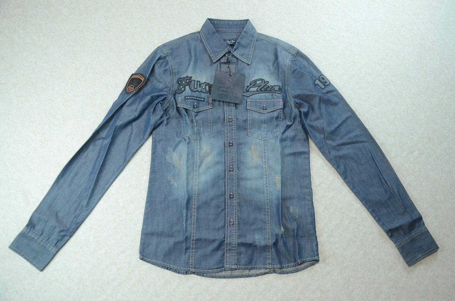 Philipp Plein Philipp Plein PP Washed Distressed Denim Shirt Jacket S Size US S / EU 44-46 / 1 - 1 Thumbnail