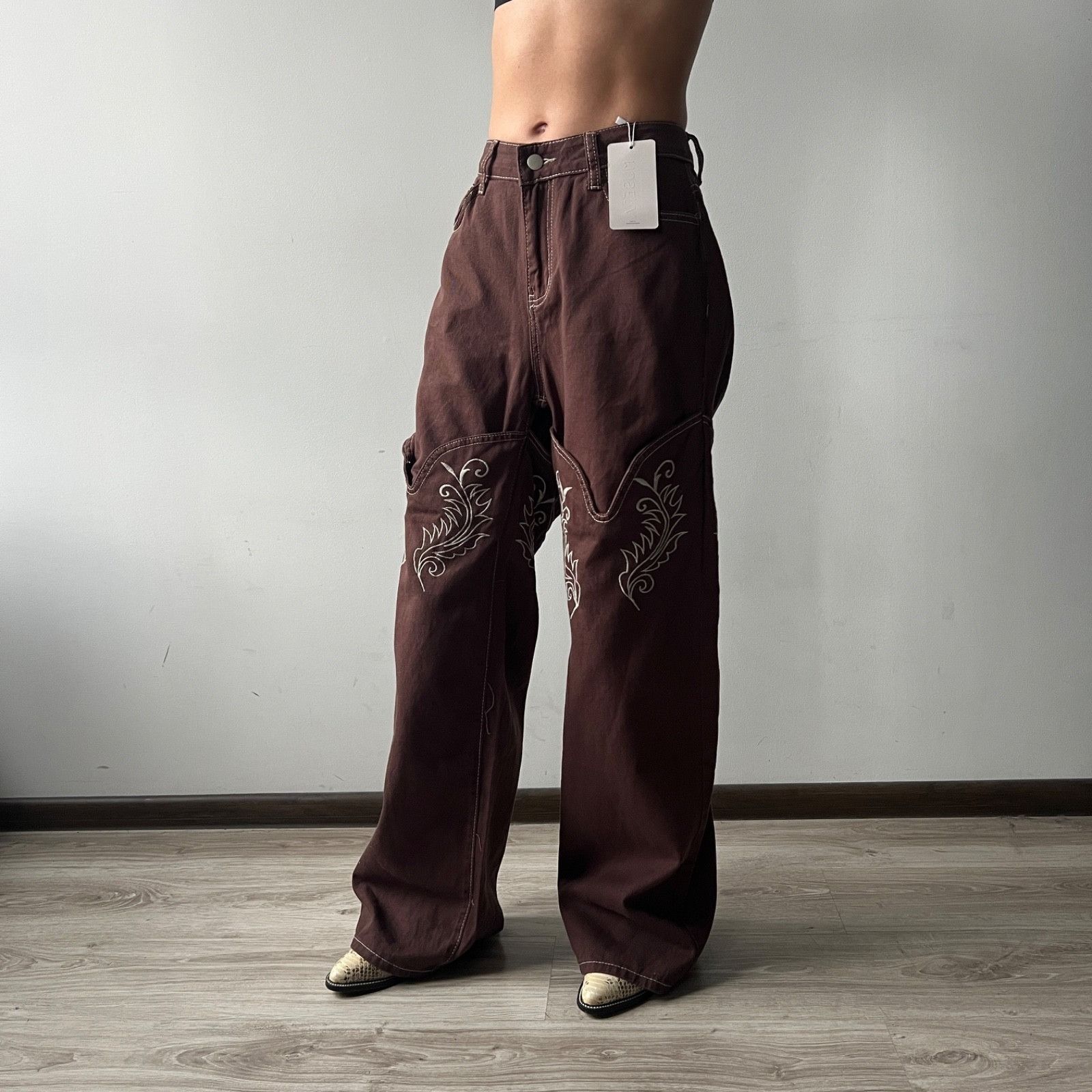 Cowboy Equipment Musera Embroidered Wide Leg Western Y2K Cowboy Jeans 9620AC Size 27" / US 4 / IT 40 - 1 Thumbnail