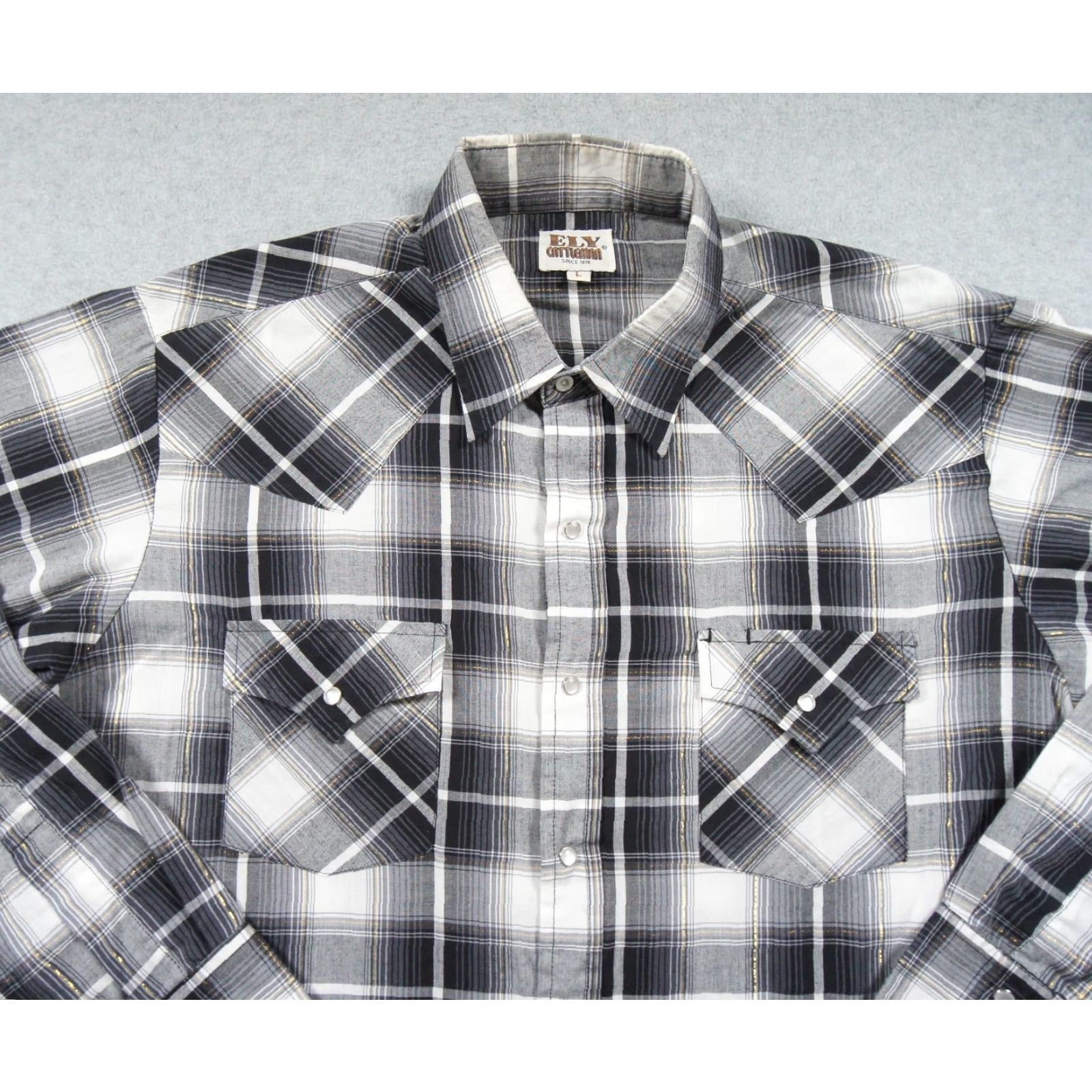 Vintage VINTAGE Ely Cattleman Shirt Large Black Button-Down Pearl Snap Plaid Western Shirt Mens L Black Pearl Snap Western Button-Up Capable Size US L / EU 52-54 / 3 - 2 Thumbnail