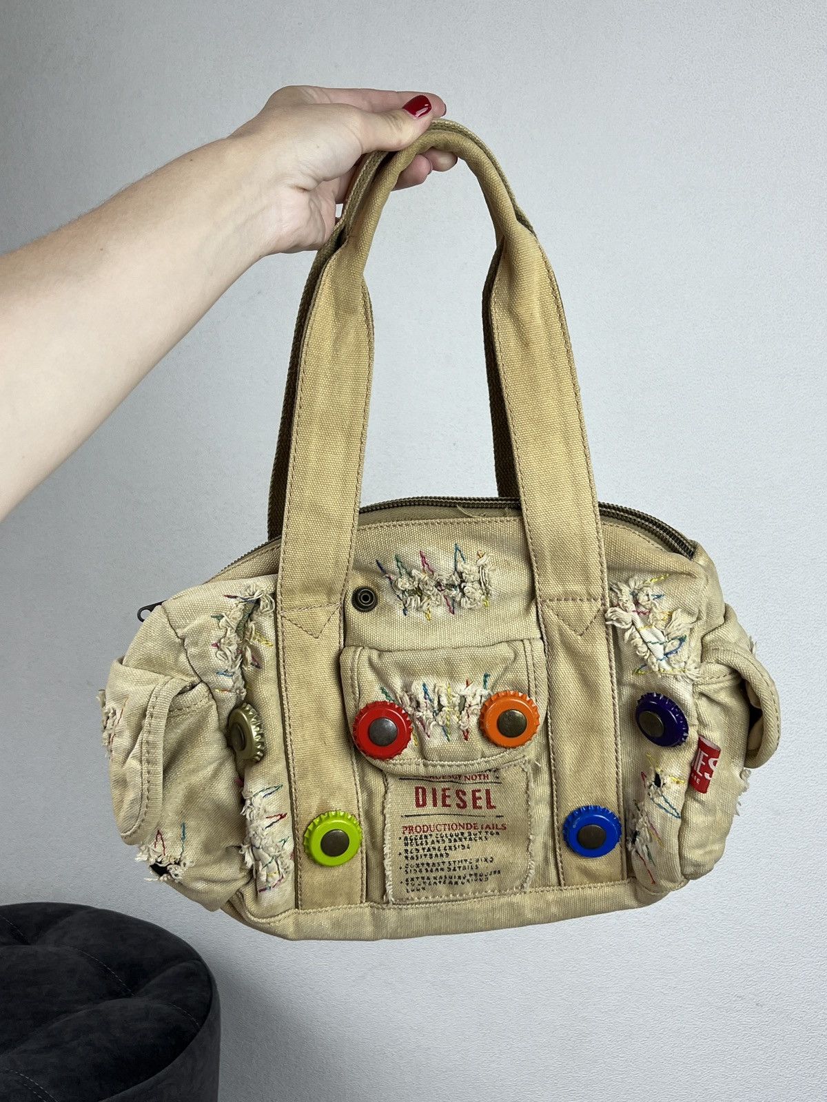 Diesel Vintage Y2K Diesel Cargo Big Logo Bag With Bottle Caps | Grailed