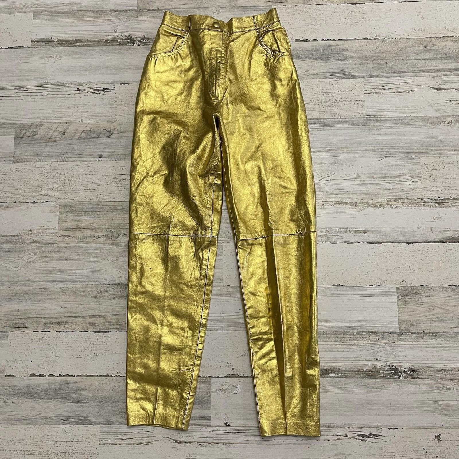 Designer Vintage Gold Leather Israel High Waisted Pants 0-2 Israel Size 26" / US 2 / IT 38 - 1 Thumbnail
