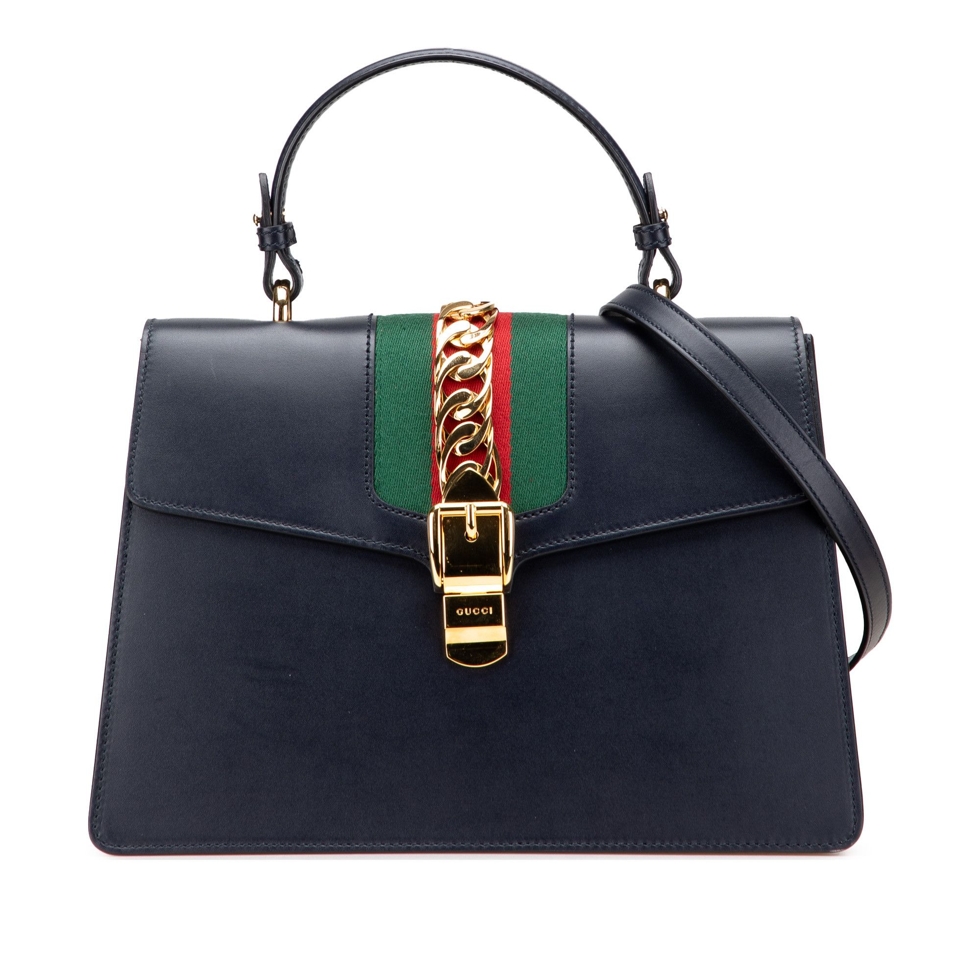 Gucci Medium Leather Sylvie Top Handle Bag in Black, Women's