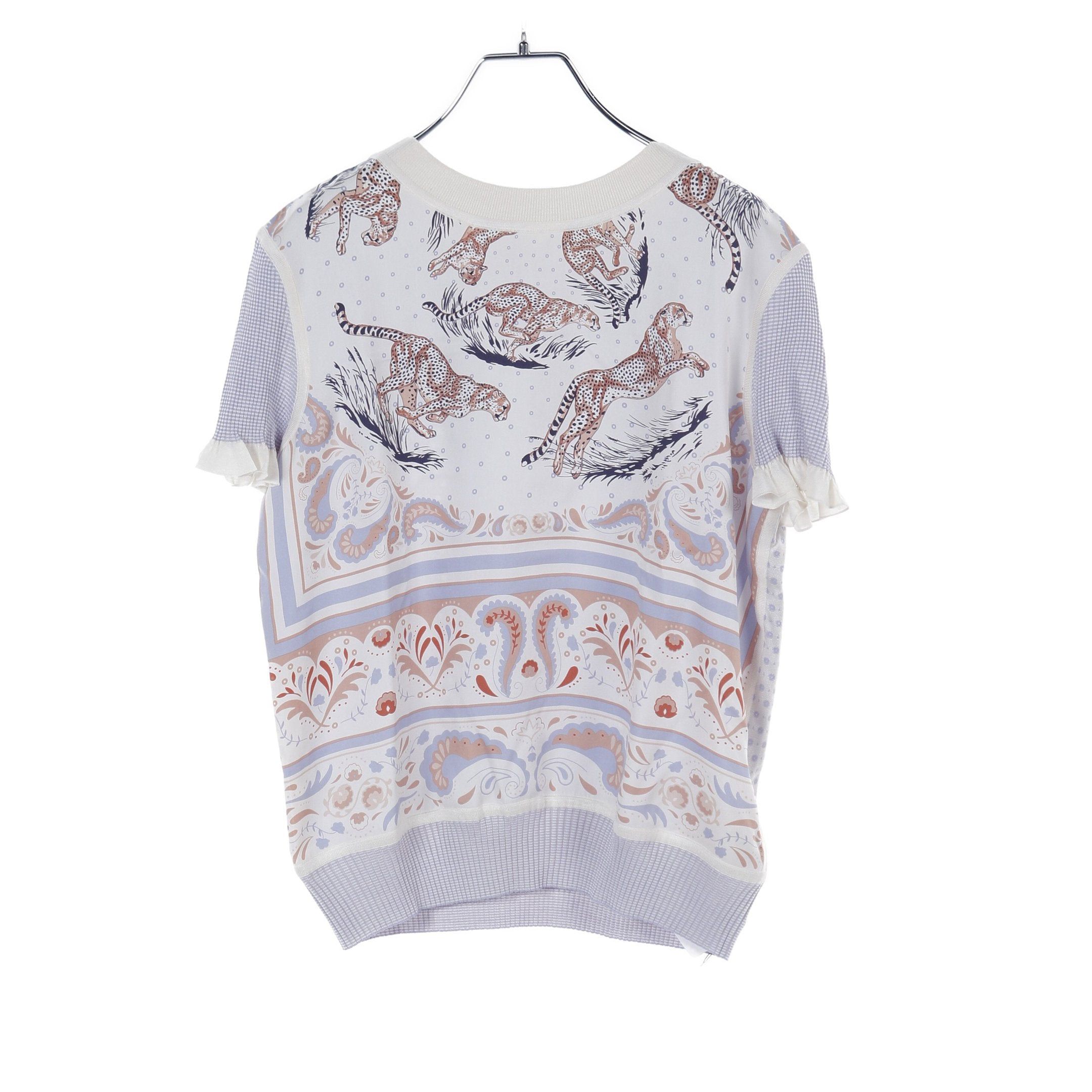 Hermes Hermes Twill Laine Guepard Et Palmettes Knit Silk Ivory Light Blue Multicolor Size ONE SIZE - 1 Thumbnail