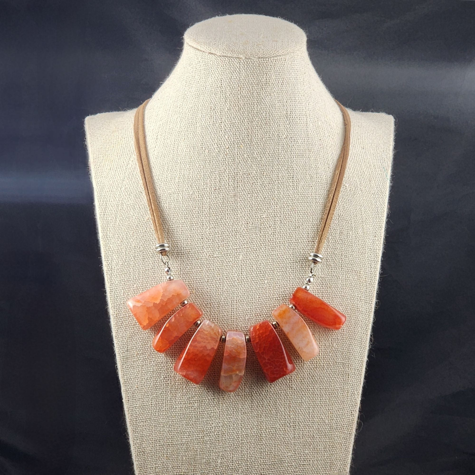 Other Boho Agate Carnelian Statement Necklace Leather Pink Orange Size ONE SIZE - 1 Thumbnail