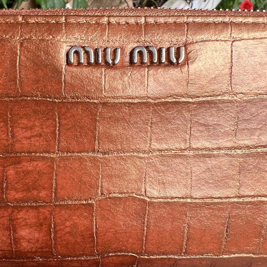 Miu Miu Miu Miu Croc Embossed Metallic Bronze Zip Around Long Accordion Upcycled Wallet Size ONE SIZE - 6 Thumbnail
