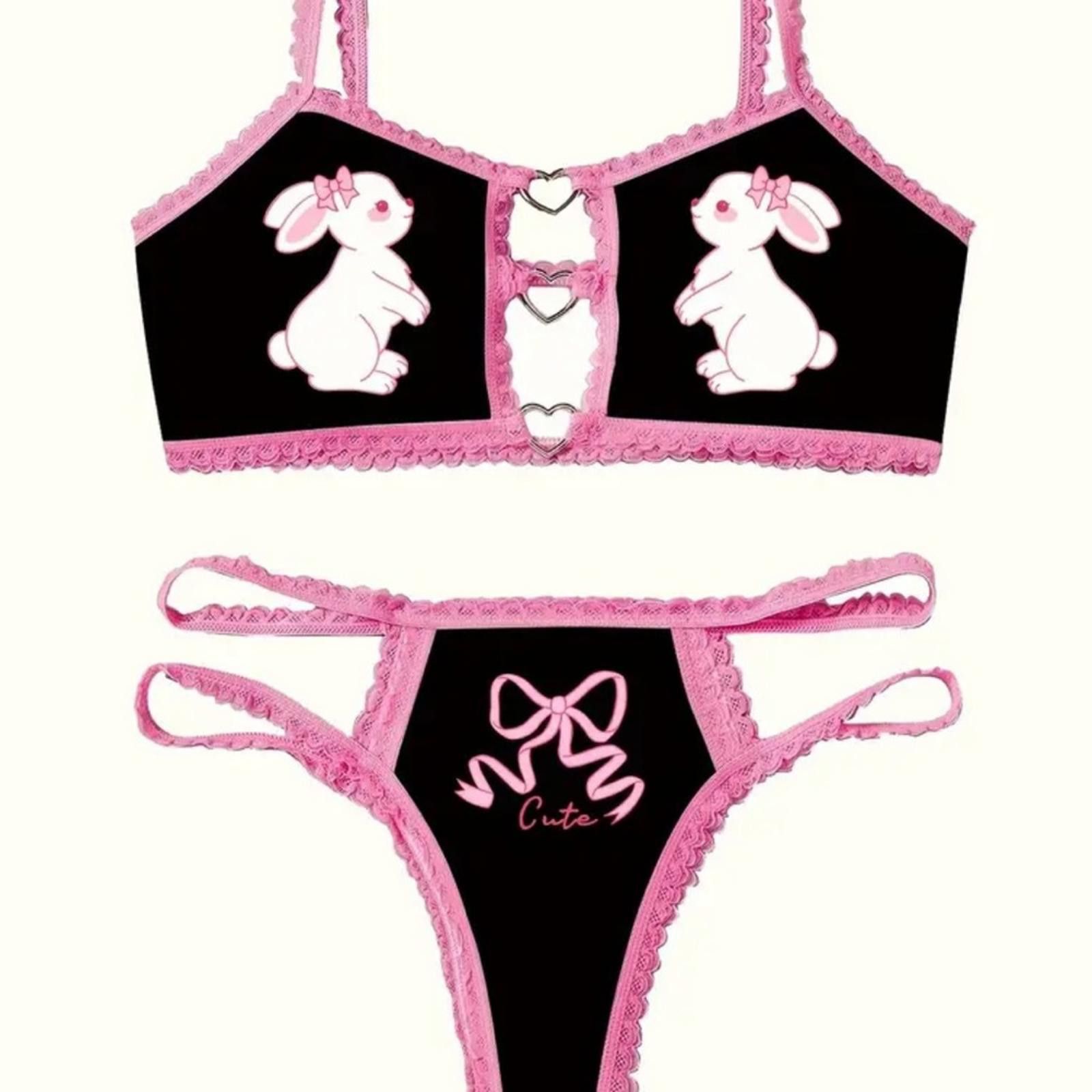 Designer Pink And Black Bunny Intimates Set NWT Size ONE SIZE - 1 Thumbnail