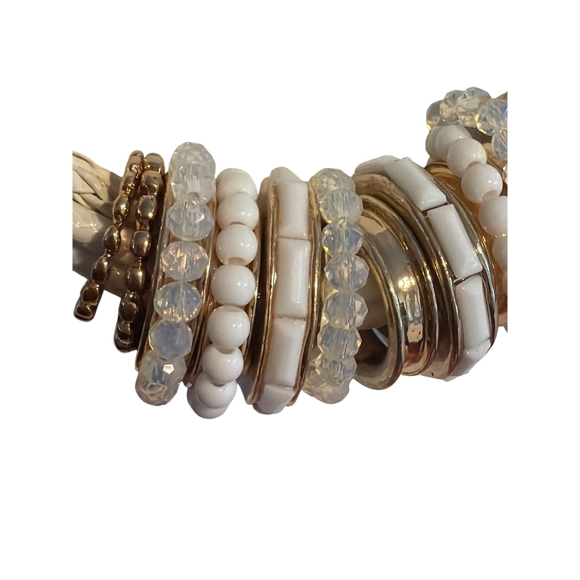 Other White Faux Braided Leather Multi Strand Necklace Rings Beads Size ONE SIZE - 2 Thumbnail