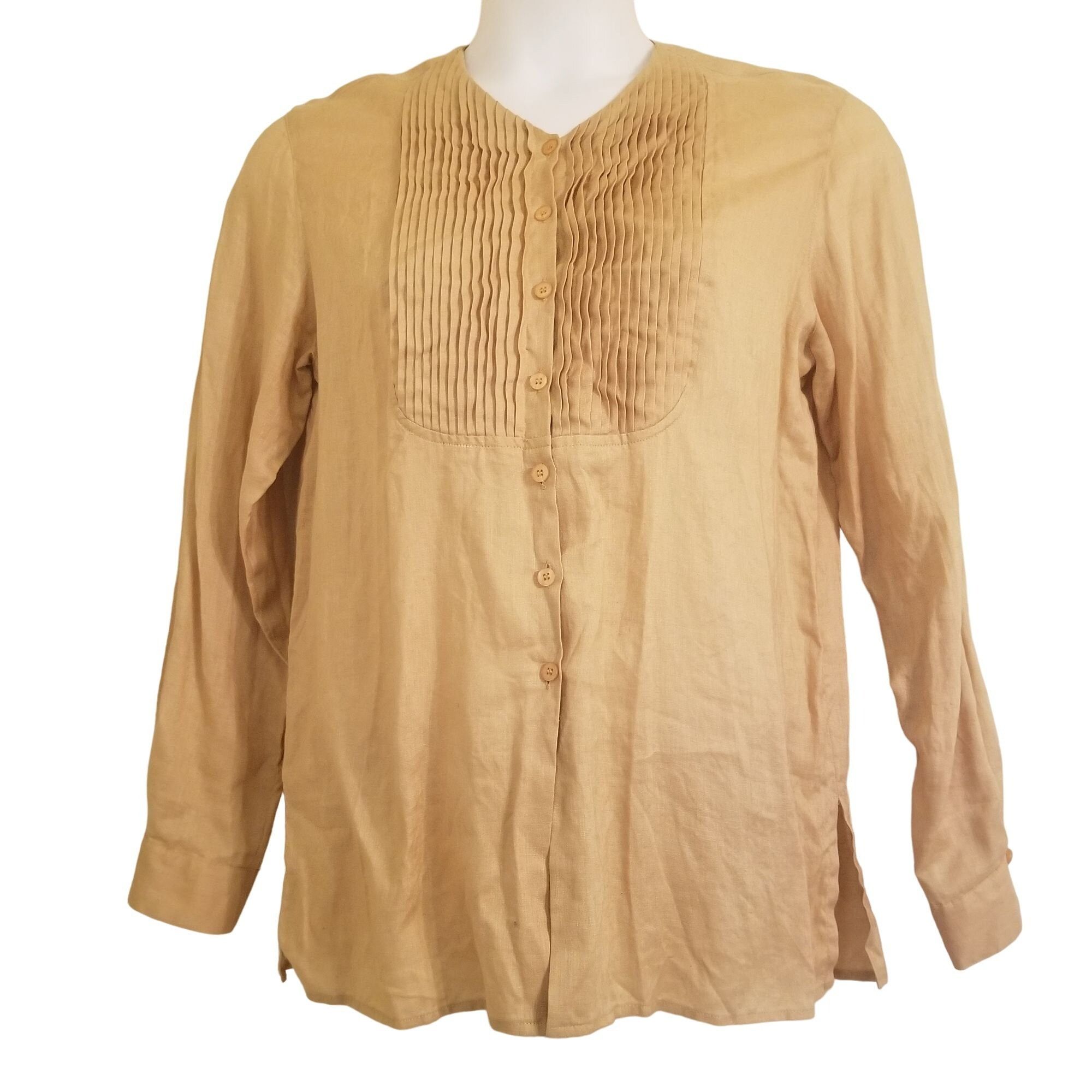 Jones New York Jones New York 12 Goldenrod Yellow Linen Smocked Top Lightwe Size XL / US 12-14 / IT 48-50 - 1 Thumbnail