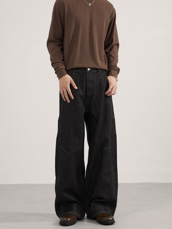Japanese Brand Men's Retro Straight Leg Patchwork Wide Leg Jeans Size US 32 / EU 48 - 2 Thumbnail