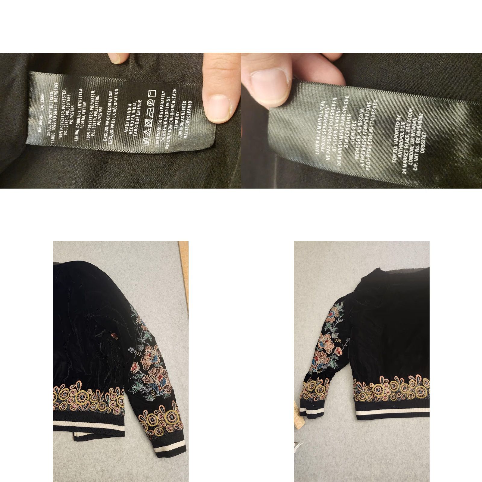 Anthropologie VINTAGE Elevenses Jacket Womens S Black Velvet Embroidered Bomber Size S / US 4 / IT 40 - 10 Thumbnail