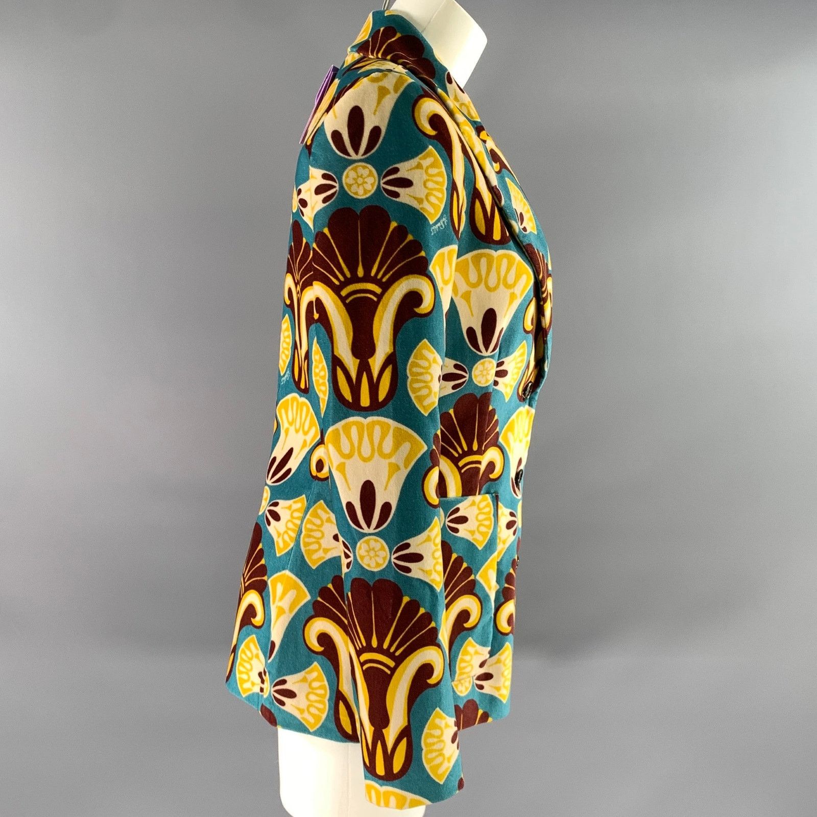 La DoubleJ LA DOUBLEJ Size S Teal Mustard Cotton Geometric Jacket Size S / US 4 / IT 40 - 3 Thumbnail