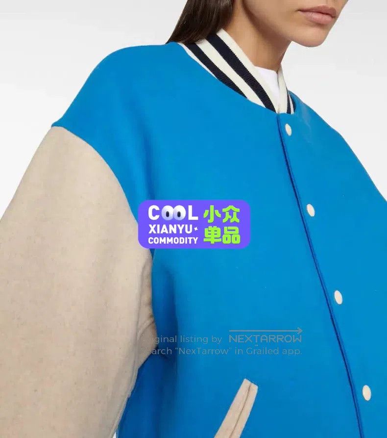 Acne Studios Acne Studios Blue Colorblocked Baseball Jacket Size US XL / EU 56 / 4 - 1 Thumbnail