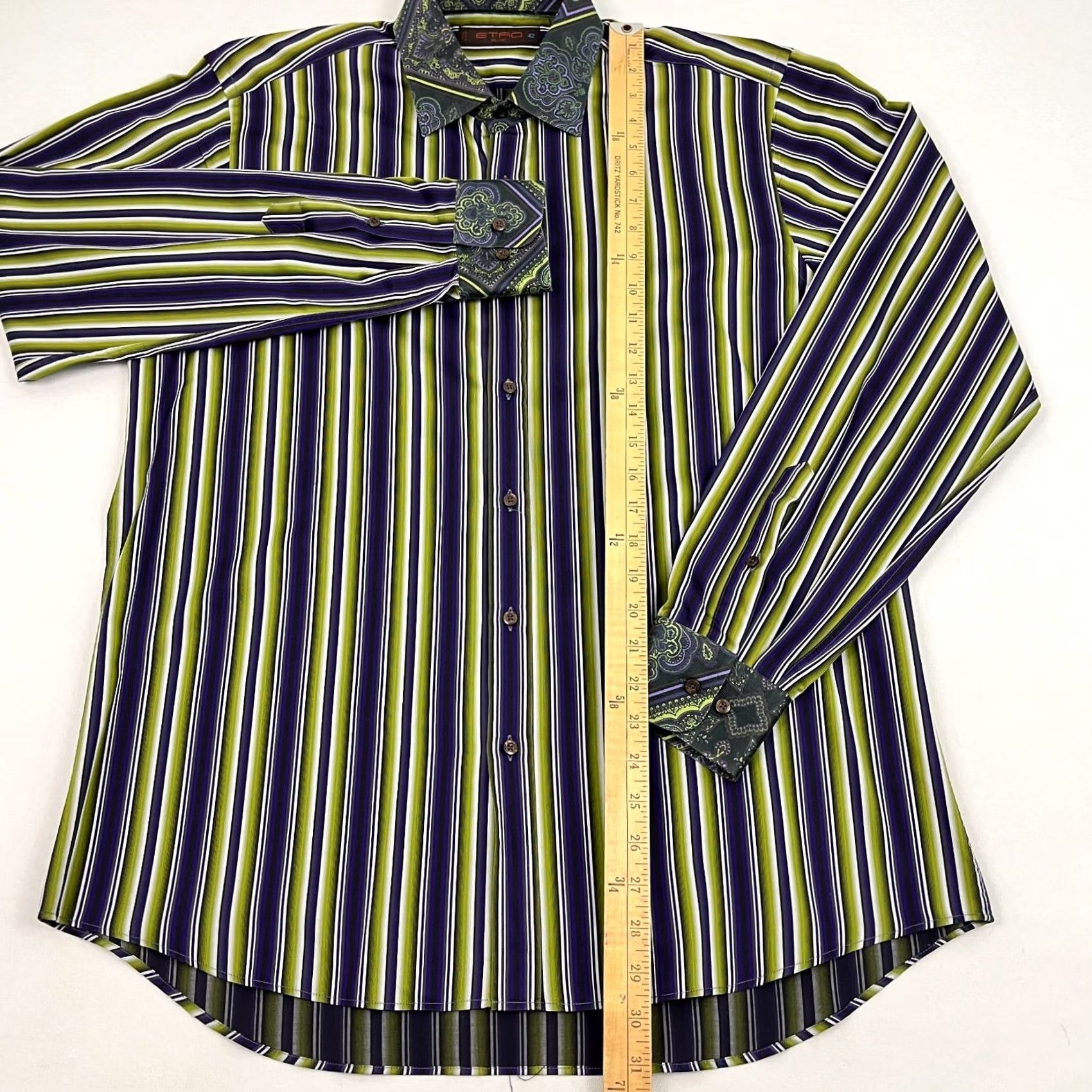 Etro ETRO Milano Shirt Mens Size 42 Multi Striped Contrast Paisley Collar Preppy LS - Pre-Owned Business - Color Multicolor Size US XL / EU 56 / 4 - 4 Thumbnail