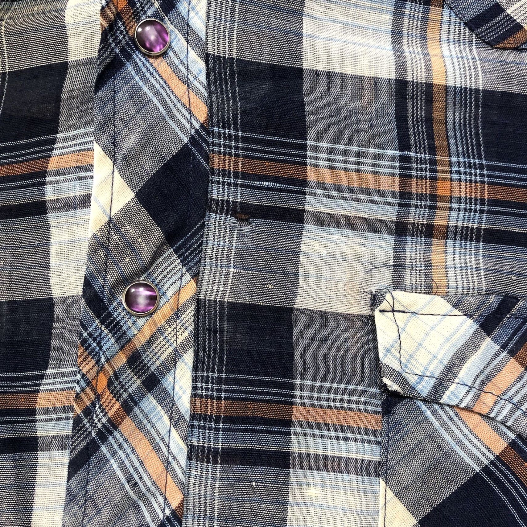 Wrangler VTG Wrangler Shirt 17.5 Blue Plaid Pearl Snap Permanent Press Long Sleeve Pocket Western Cowboys American 70s 80s Vintage Men Size US XXL / EU 58 / 5 - 7 Thumbnail