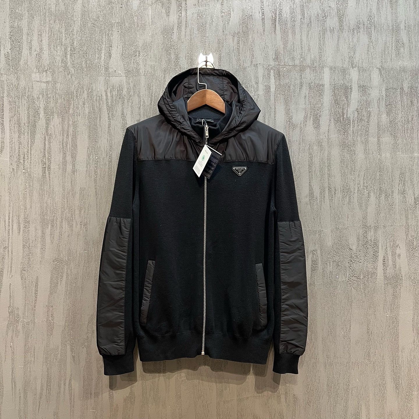 Prada Prada Nylon Trim Knit Hoodie Size L Size US L / EU 52-54 / 3 - 1 Thumbnail