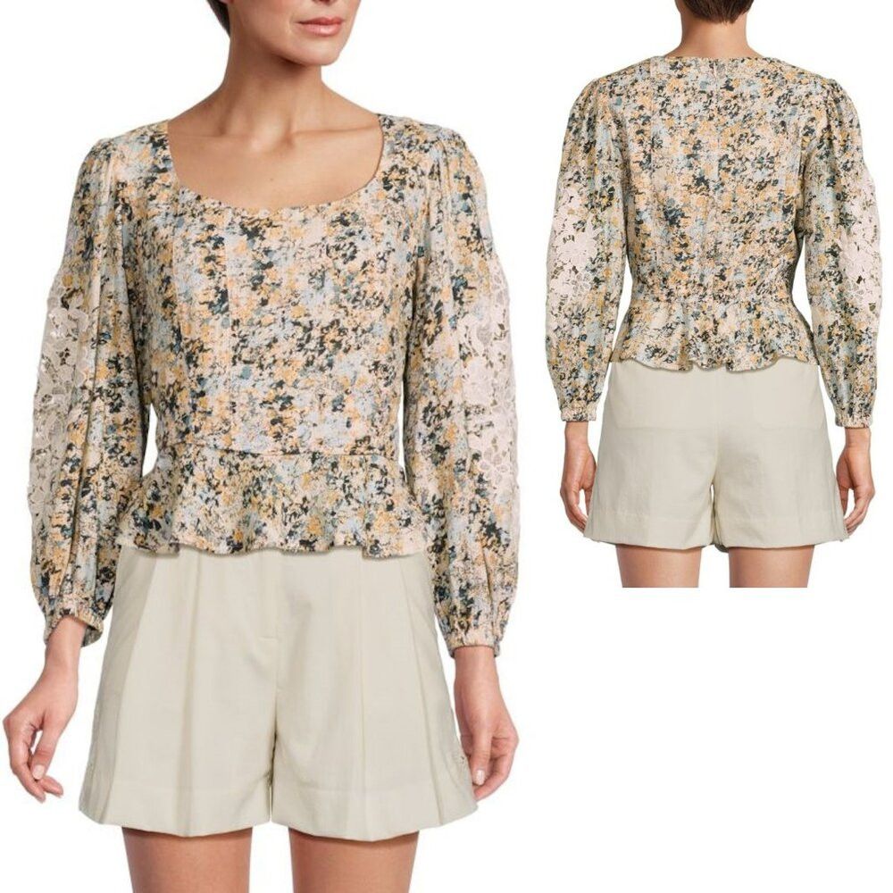 Sam Edelman NWT New $109 Sam Edelman Lainey Lace Peplum Top Size L Size L / US 10 / IT 46 - 1 Thumbnail