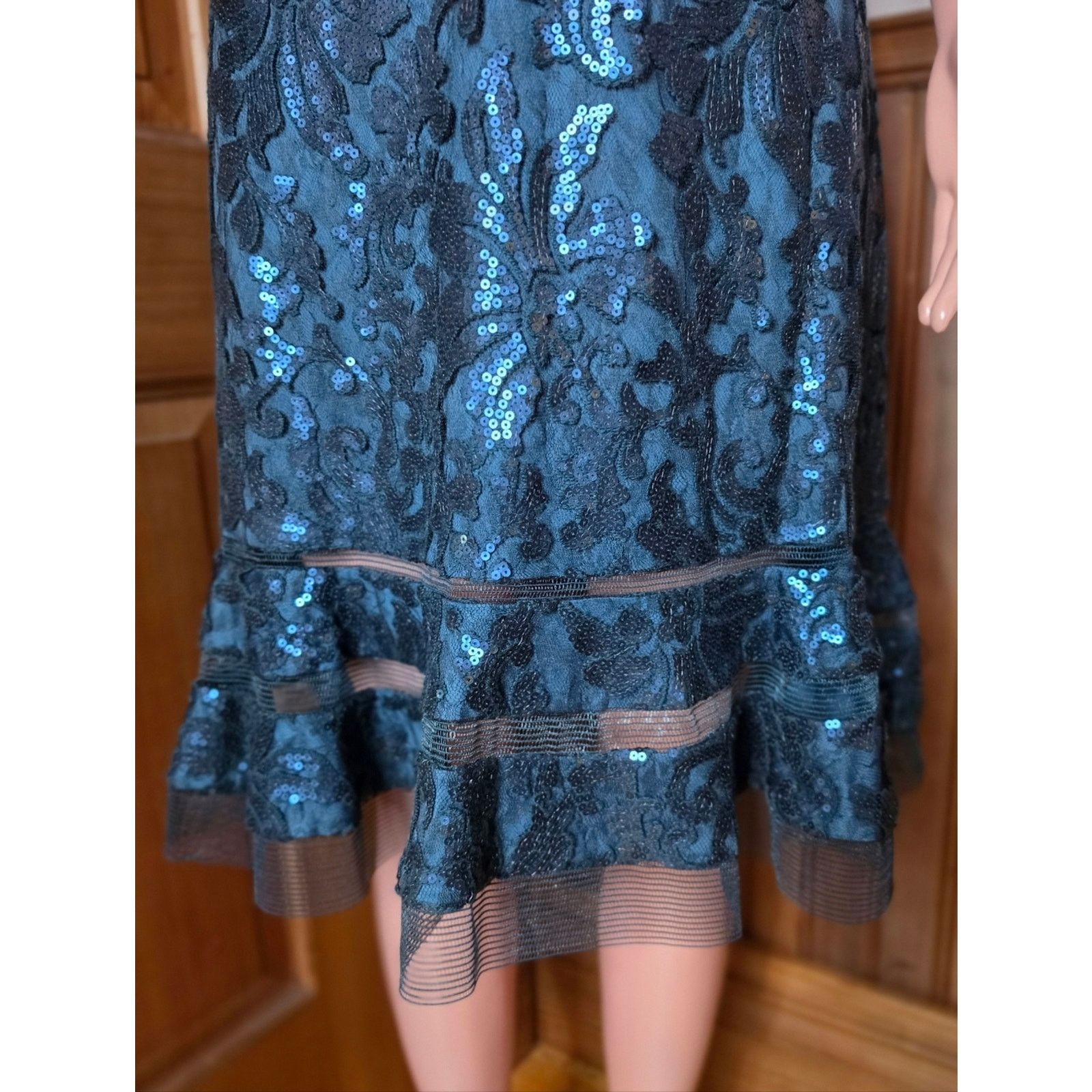 Tadashi Shoji Tadashi Shoji Navy Sequin Lace Fit-and-Flare Dress 14 Size L / US 10 / IT 46 - 9 Thumbnail