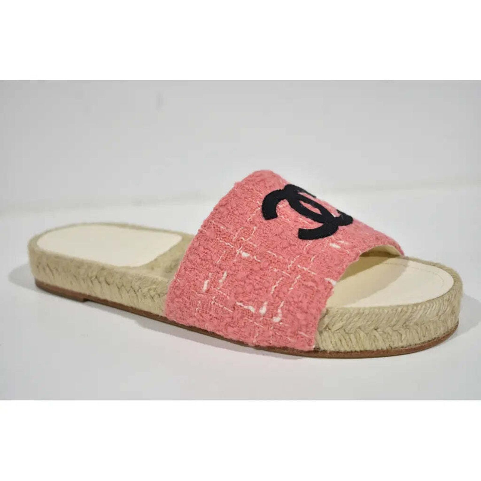Chanel Chanel 20A Pink Tweed Black CC Logo Espadrille Slide Size US 7 / IT 37 - 3 Thumbnail