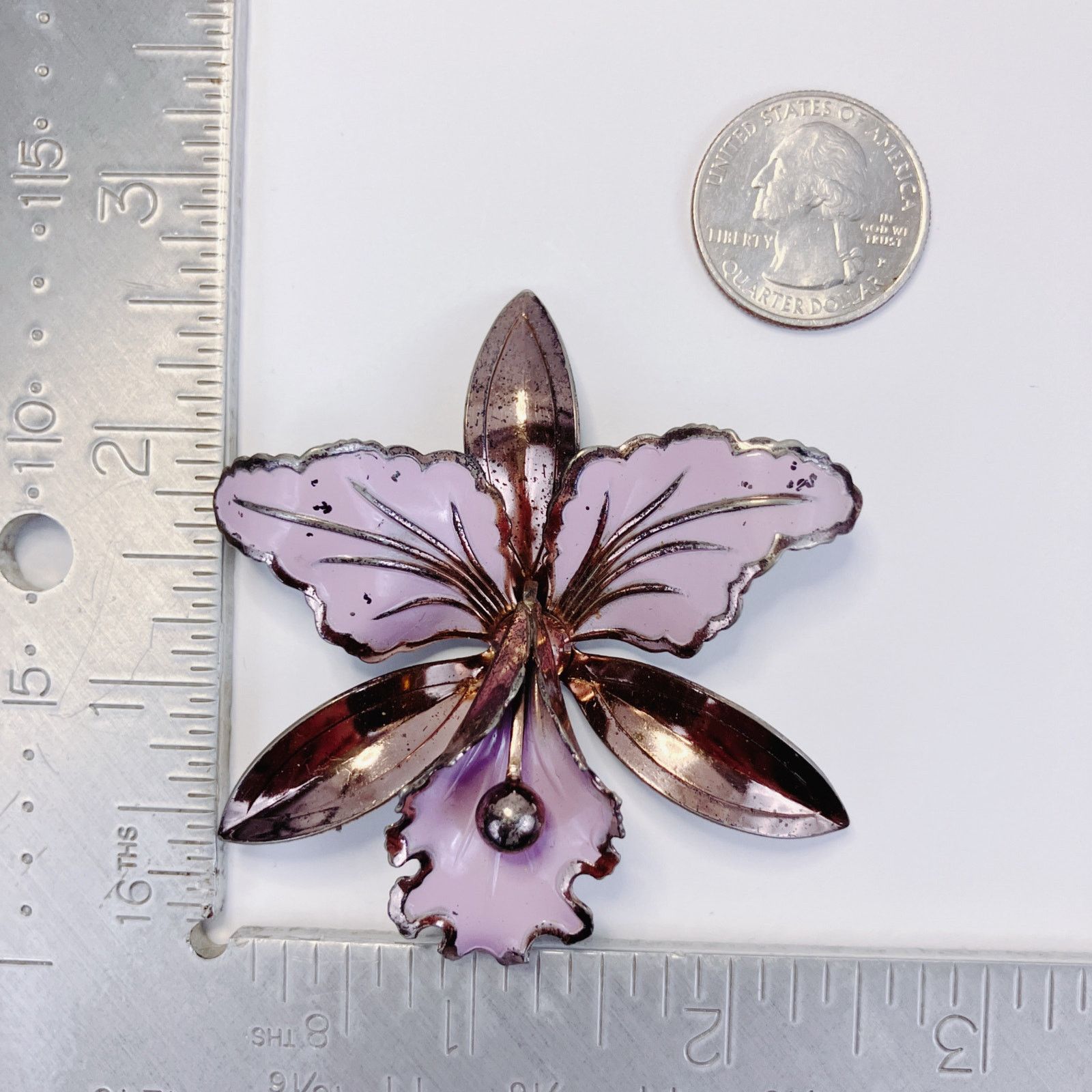 Vintage Vintage Large Enamel Tropical Flower Brooch Mid Century Pin Size ONE SIZE - 9 Thumbnail