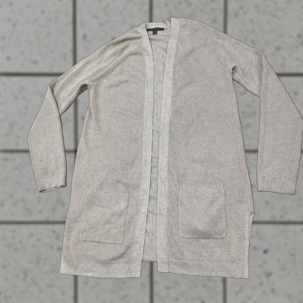 Vintage Cyrus Women M Open Front Cardigan Sweater Beige Tan Longline Chore Pockets Boho Size M / US 6-8 / IT 42-44 - 1 Thumbnail