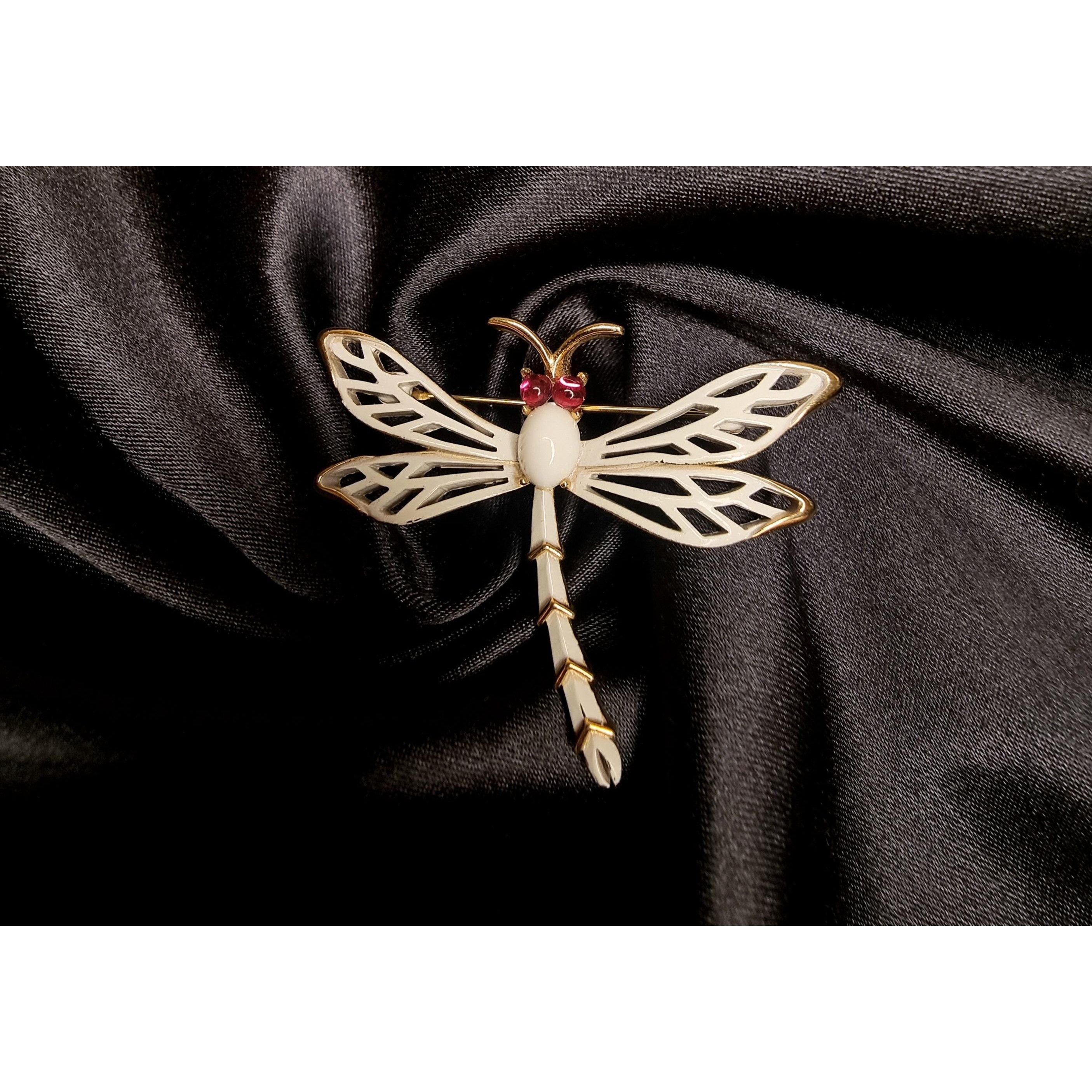 Vintage Rare Find TRIFARI Signed 1960s White Enamel Drasgonfly Pink Size ONE SIZE - 2 Thumbnail