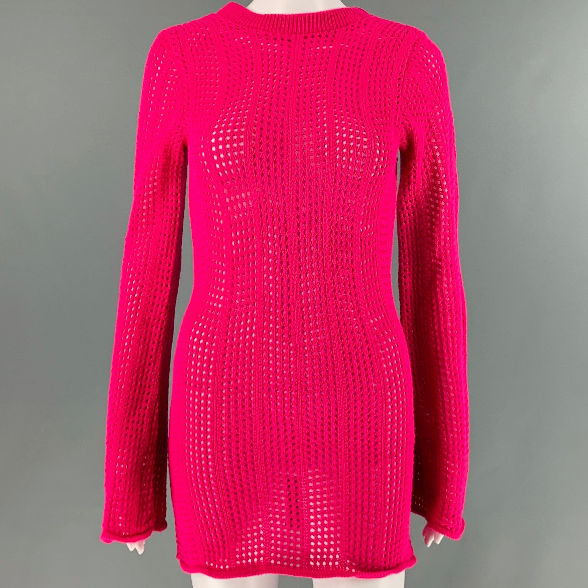image of Pink See Through Crochet Mini Knit Dress, Women's (Size Small)