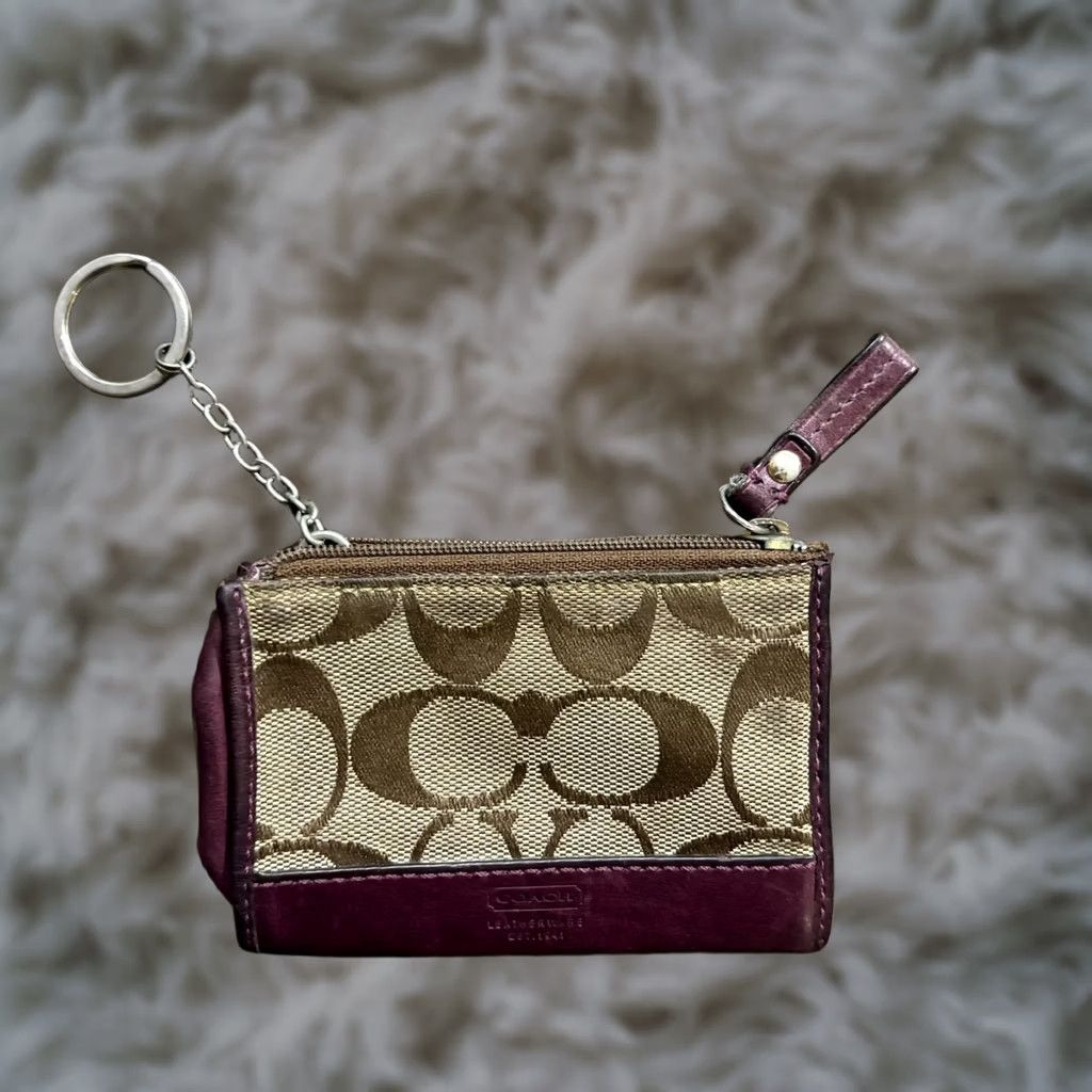Coach Coach Vintage Signature Canvas Burgundy Leather Coin Purse Wallet Bag Size ONE SIZE - 1 Thumbnail