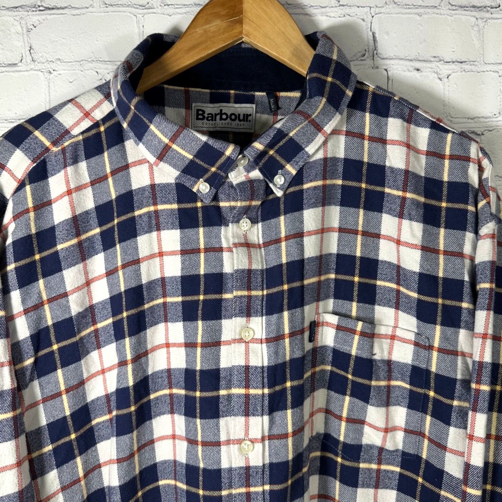 Barbour Barbour Barbour Blake Tailored Fit Plaid Button Down Flannel Shirt Mens 2XLT Navy Multicolor Long Sleeve Button-Up Size US XXL / EU 58 / 5 - 2 Thumbnail