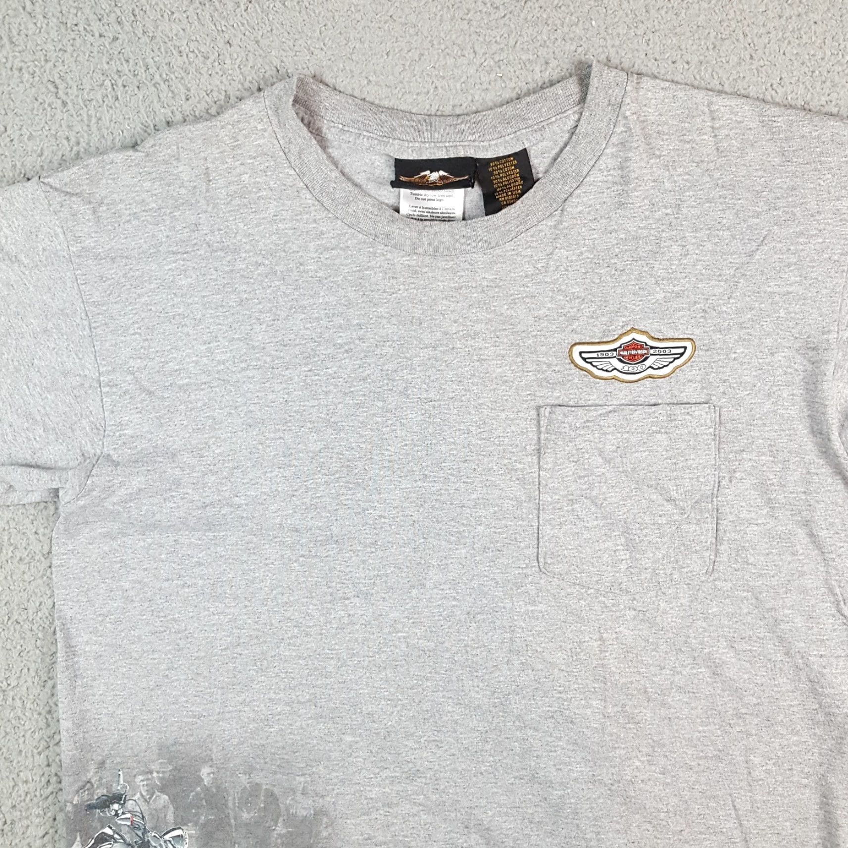 Harley Davidson VINTAGE Harley-Davidson Mens T-Shirt Motorcycle Wrap Around Pocket Biker 2000s Grunge 90s Gray Size M Size US M / EU 48-50 / 2 - 2 Thumbnail