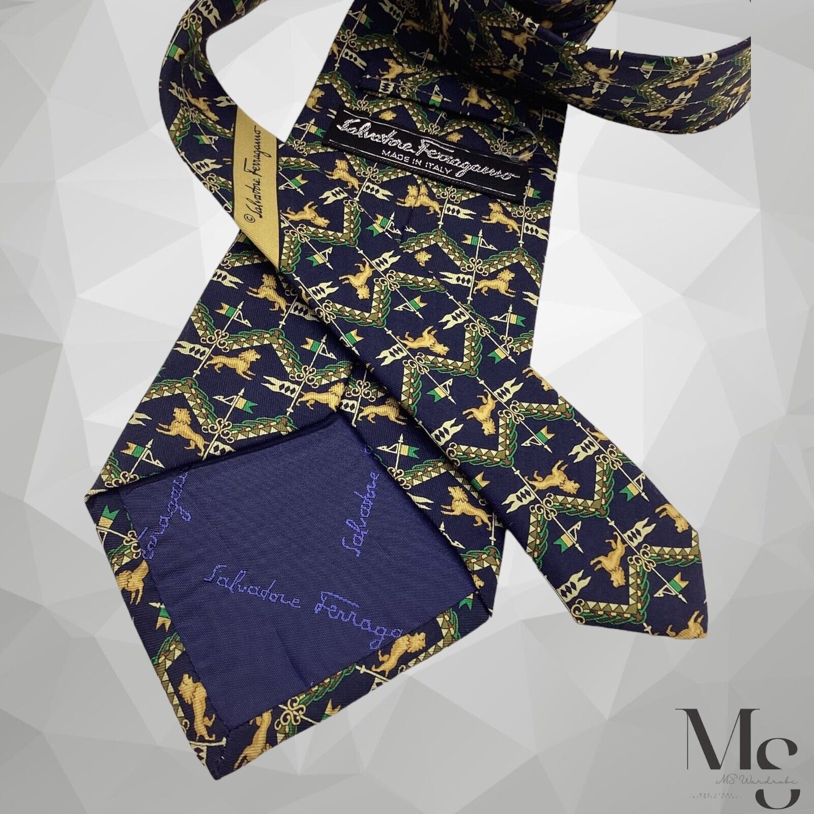 Salvatore Ferragamo Salvatore Ferragamo Blue Royal Pattern Luxury Silk Tie Italy Size ONE SIZE - 7 Thumbnail