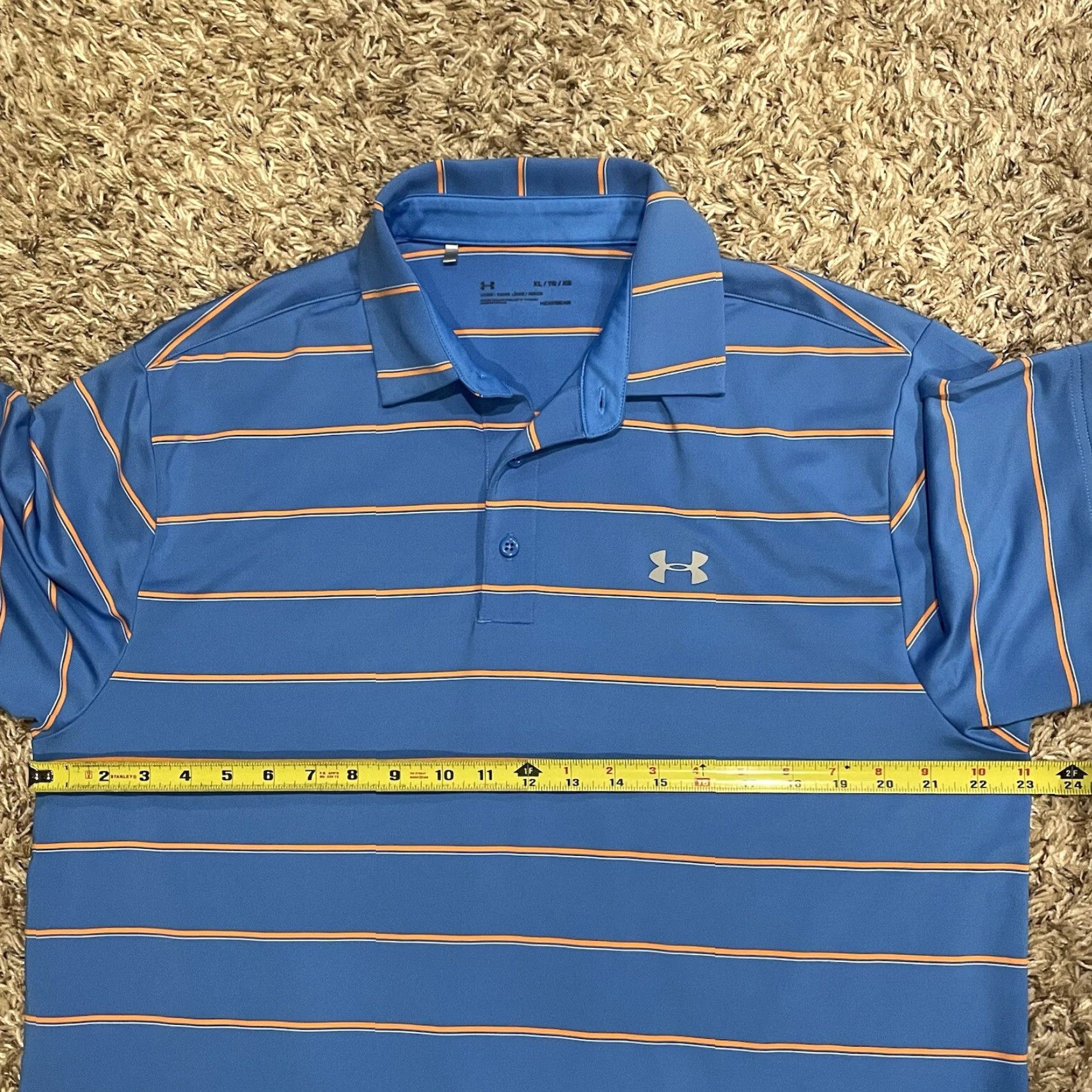 Under Armour Under Armour Polo Shirt Men XL Blue Orange Striped HeatGear Fitness Golf Tennis Travel Casual Relaxed Shirt Womens? No, Men. Size US XL / EU 56 / 4 - 5 Thumbnail