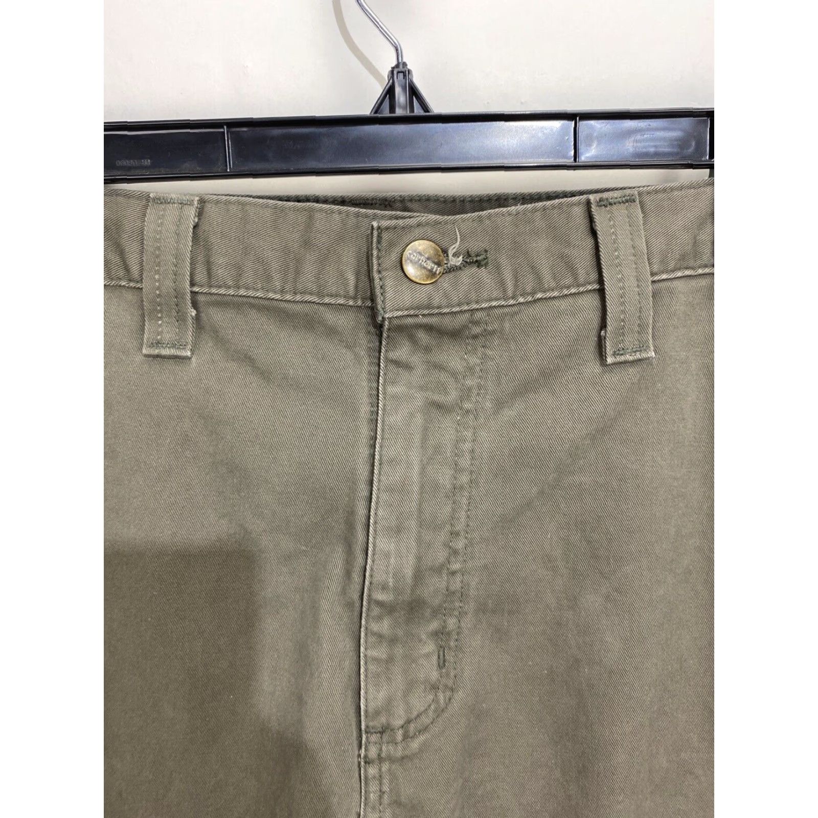 Carhartt Carhartt Men’s Relaxed Fit Washed Canvas Work Pants Carpenter 44 x 32 Greenish Brown Solid 5-Pocket Zip Button Mens Regular Pants Size US 44 / EU 60 - 2 Thumbnail