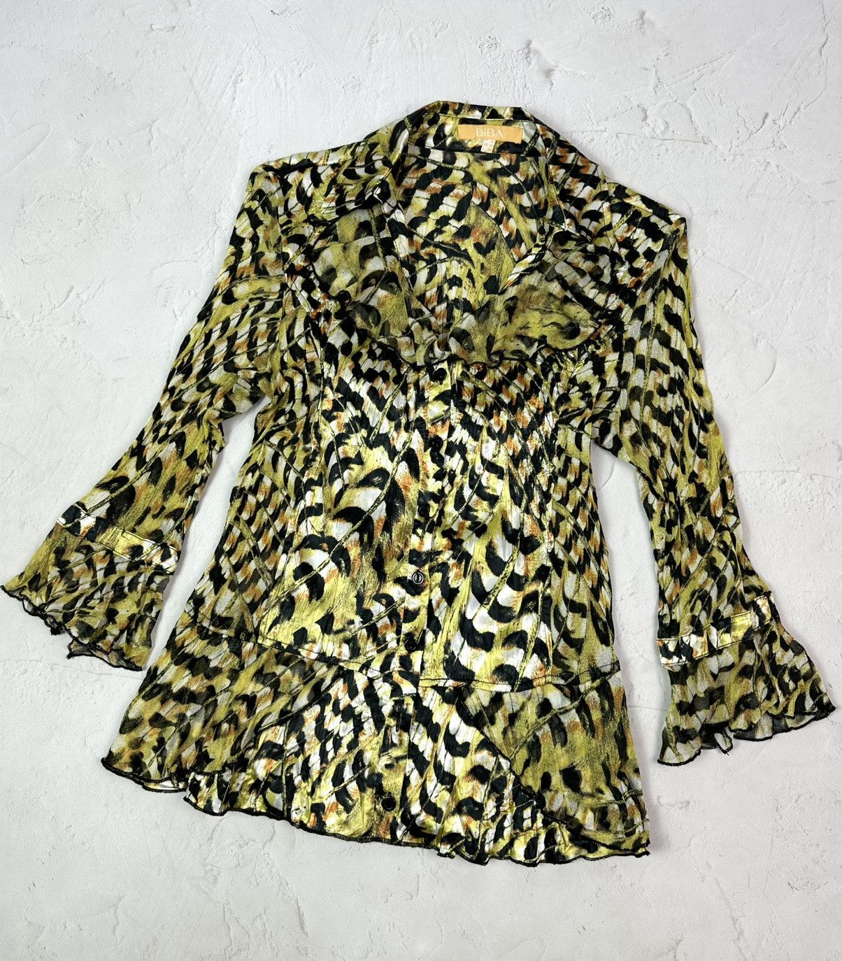 Beauty Beast × If Six Was Nine × Vintage Vintage Leopard Mesh Yellow Blouse Size M / US 6-8 / IT 42-44 - 2 Thumbnail